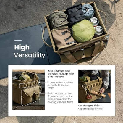 OneTigris Camping Storage Bag with Lid, 25L Collapsible Tactical Tote Bag for Outdoor Camping Travel Picnic Garage Trunk Organizer
