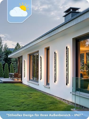 Led Long Wall Light Black 100cm Outdoor Wall Light 32W IP67 Waterproof Villa Wall Lamp 3000K Peach Blossom Design Long Wall Lights Outdoor Walls Gardens Porch Stairs Terraces Lighting