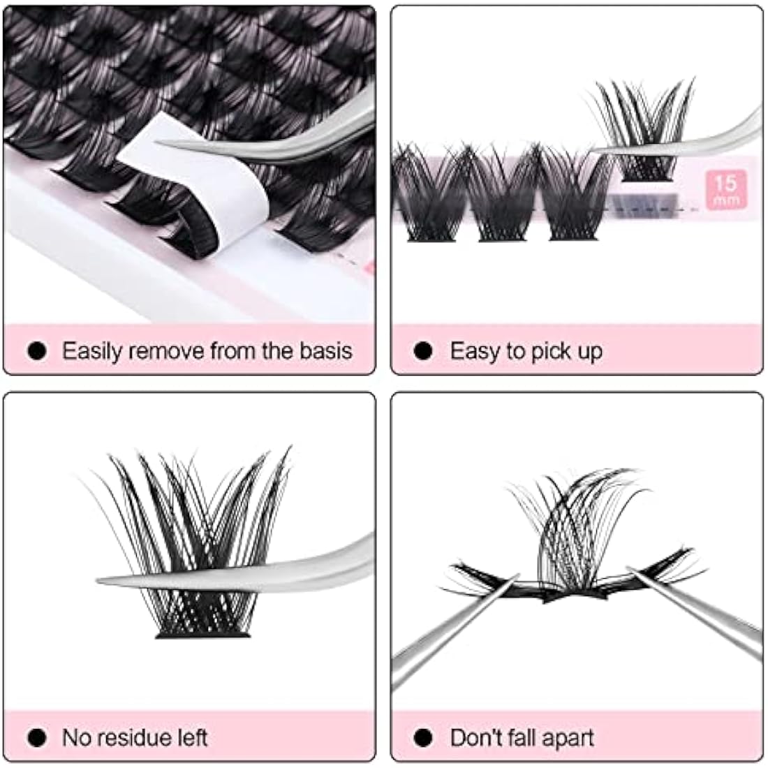 Cluster Lashes Extensions, 144Pcs Individual Clusters Lashes D Curl 15mm, Wide Stem Cluster Eyelashes Soft Natural False Eyelashes DIY Eyelash Extension At Home (15mm, 144P D Curl)