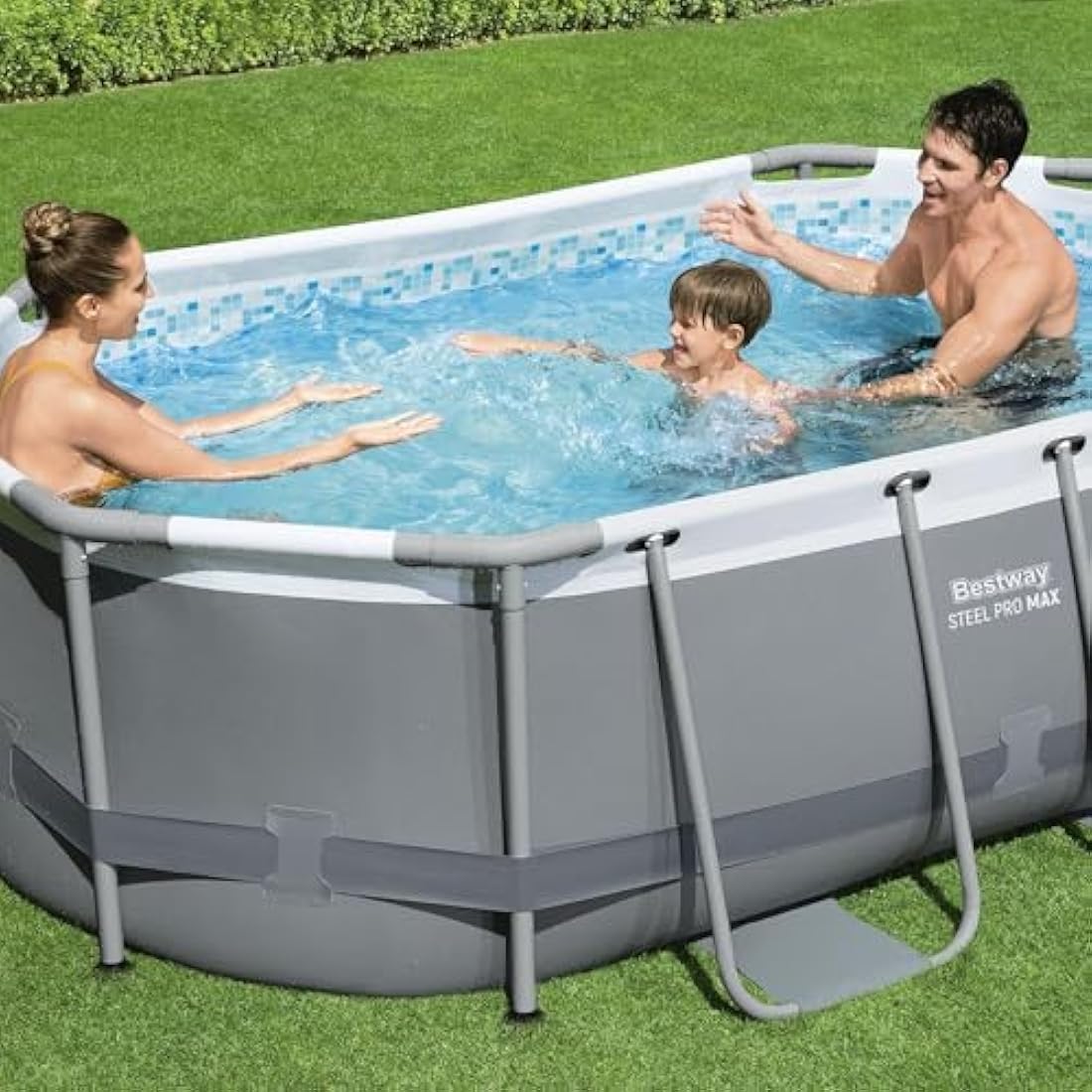 Steel Pro MAX 10' x 6'7" x 33"/3.05m x 2.00m x 84cm Oval Pool Set, Grey/White/Blue
