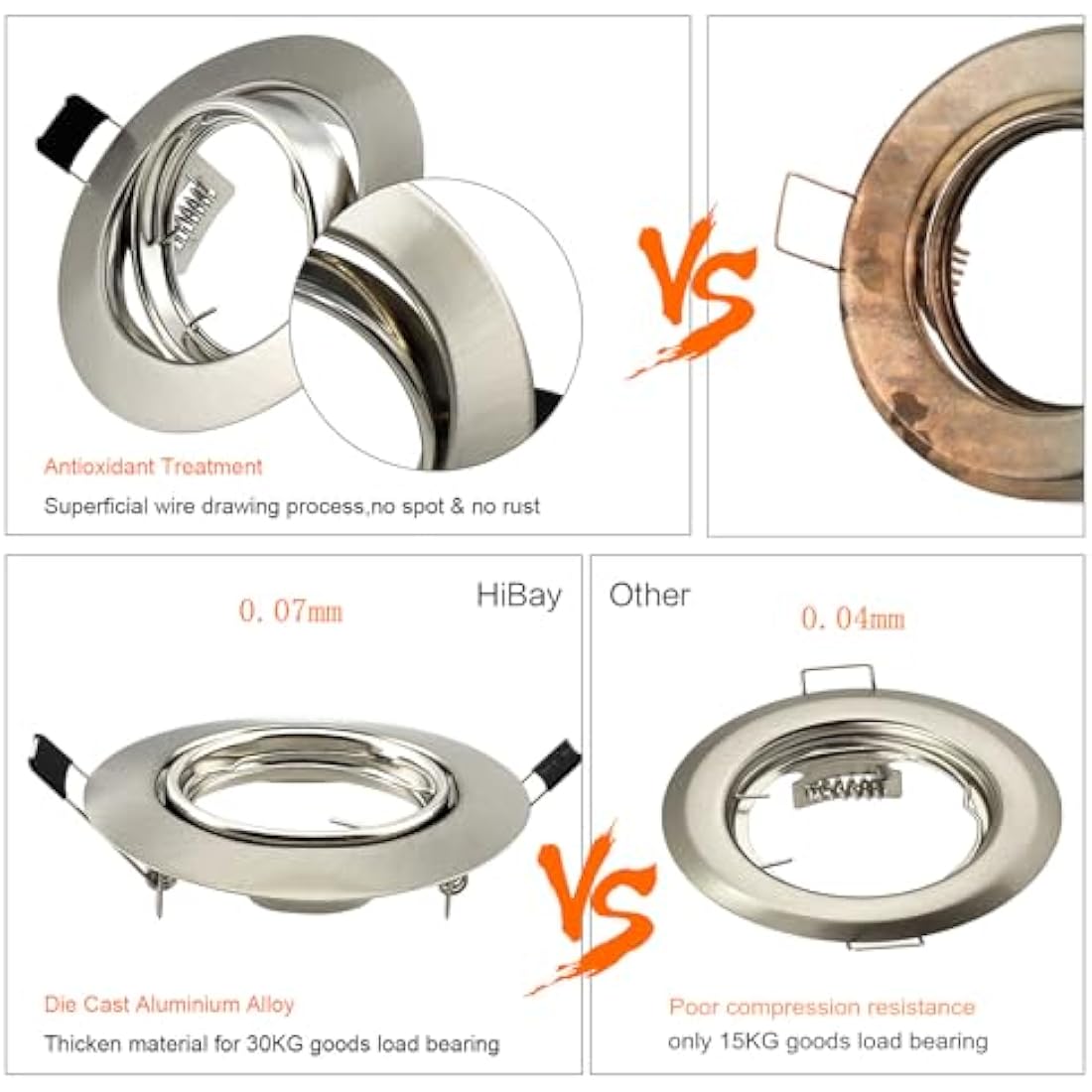 HiBay 6X Round GU10 Downlights Tilt LED Recessed Ceiling Lights Brushed Chrome Spotlights Fitting with 5W LED Bulbs Cool White 240V
