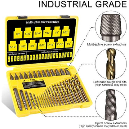 Topec 35-Piece Screw Extractor and Left Hand Drill Bits Set, Easy Out Screw Extractor Set with Reverse Drill Bits, Multi-Spline Extractors for Removing Broken Bolts and Stripped Screws