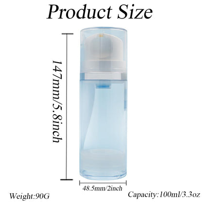 2Pcs 100ml/3.3oz Empty Refillable Clear Plastic Airless Lotion Pump Bottles with White Press Top Cosmetic Vacuum Pump Dispensers Vial Storage