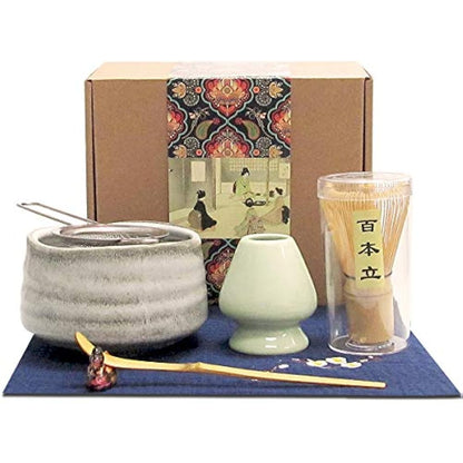 Artcome Japanese Matcha Tea Set, Matcha Whisk, Traditional Scoop, Matcha Bowl, Ceramic Whisk Holder, Handmade Matcha Ceremony Kit for Traditional Japanese Tea Ceremony (7 Pcs)
