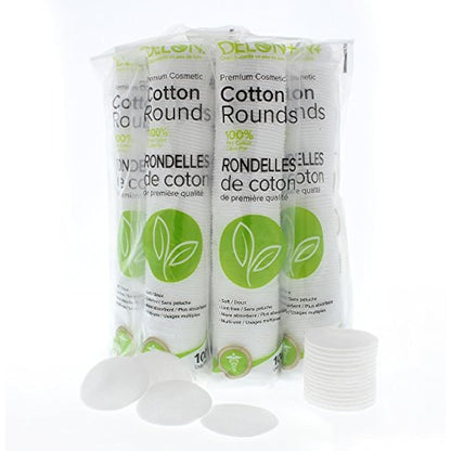 DELON+ Premium Cotton Rounds with Aloe Vera & B5 Provitamin - 100 Count pack of 8