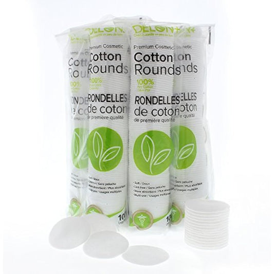 DELON+ Premium Cotton Rounds with Aloe Vera & B5 Provitamin - 100 Count pack of 8