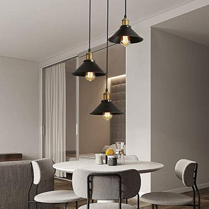 DELIPOP 3 Lights Vintage Pendant Light, E27 Black Metal Hanging Lights, Industrial Ceiling Lights for Kitchen Bedroom Living Dining Room