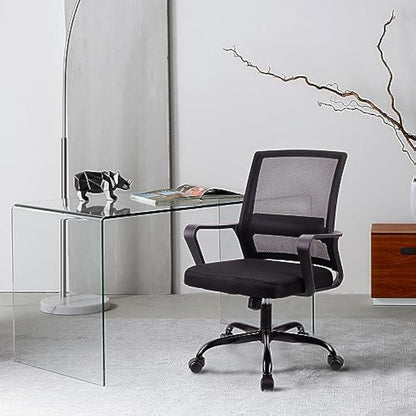 T-THREE.Adjustable office chair, ergonomic mesh swivel seat, with lumbar support, height adjustment, 360° rotation, and tilt function, mesh backrest for home office(Black)