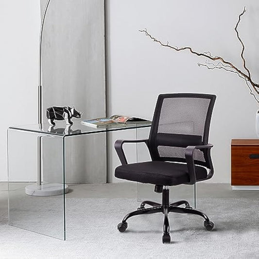 T-THREE.Adjustable office chair, ergonomic mesh swivel seat, with lumbar support, height adjustment, 360° rotation, and tilt function, mesh backrest for home office(Black)