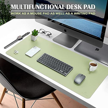K KNODEL Small Office Leather Desk Mat, Mouse and Keyboard Pad, Computer and Laptop Mat, Desktop Protector and Cover, Writing Pad and Blotter (60x35cm, Light Green)