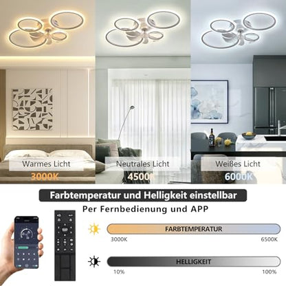 MiiR Ceiling Fan with Lighting,led Ceiling Light with Fan Remote Control and APP Quiet,60W Dimmable Ceiling Lamp Timer Lamp with Fan for Bedroom