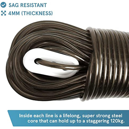 “The Strongest” Steel Washing Line by Smith‘s® (Brown, Size 50m/164ft) | Super Strong, Lifelong, Heavy-Duty Outdoor & Indoor Clothesline | Rot, Mould & Weather Resistant | Lifelong Guarantee!