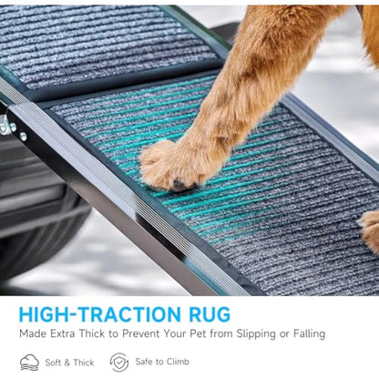 CO-Z Dog Ramp for Car, 160 cm Folding Pet Ramp for Large Dogs up to 90 kg with Non-Slip Rug Surface, Portable Dog Pet Stairs for Car SUV Truck Bed Sofa, Indoor and Outdoor Use