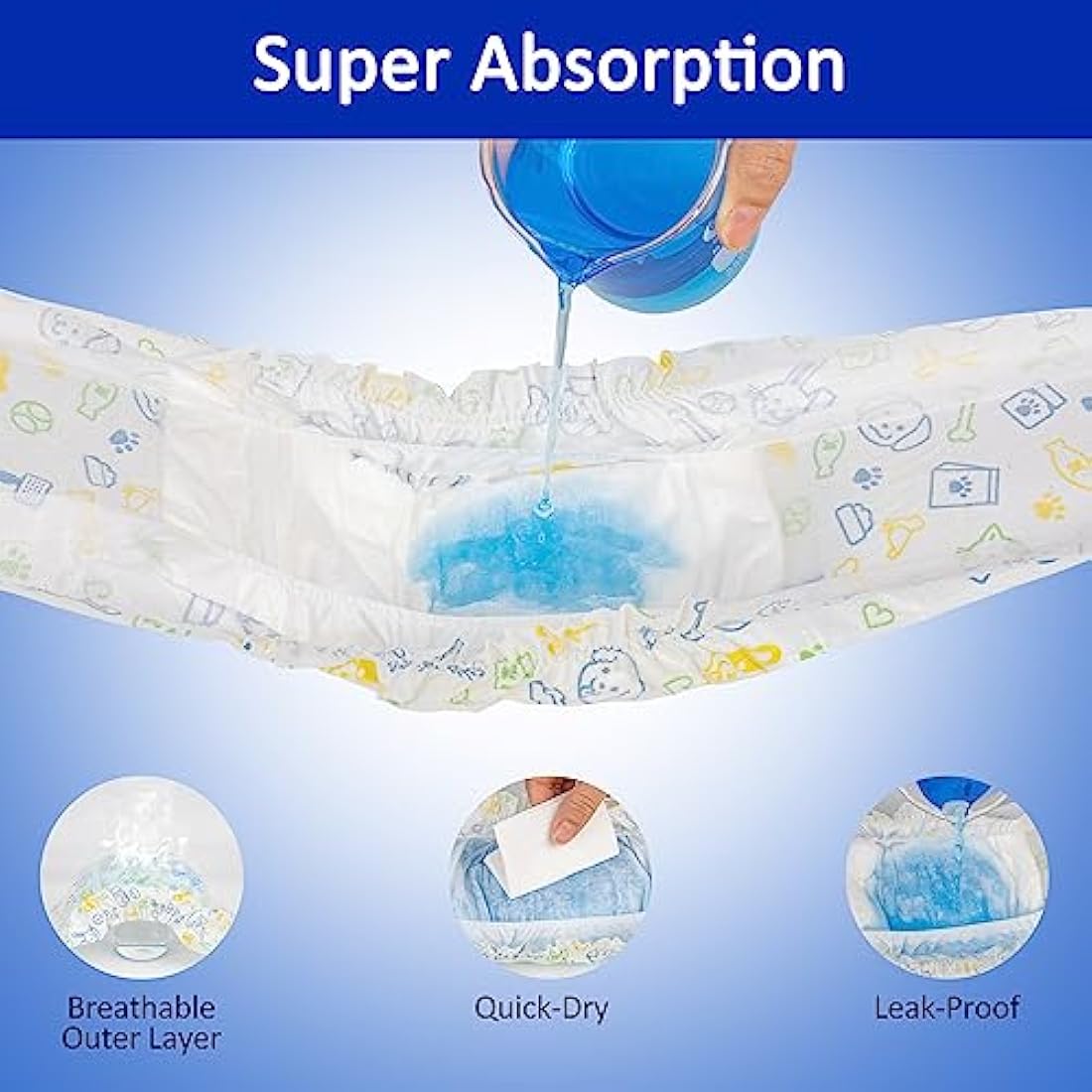 Dono Disposable Male Dog Diapers, 48pcs, L, 32in, Blue/Yellow, Super Absorbent, Leak-proof, Wetness Indicator, Incontinence, Excitable Urinary, Dog Owners, Male