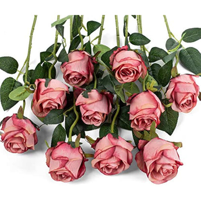 Flojery 10pcs Artificial Rose Flowers Long Stem Fake Silk Roses for DIY Wedding Bouquet Table Centerpiece Home Decor (Rose Red)