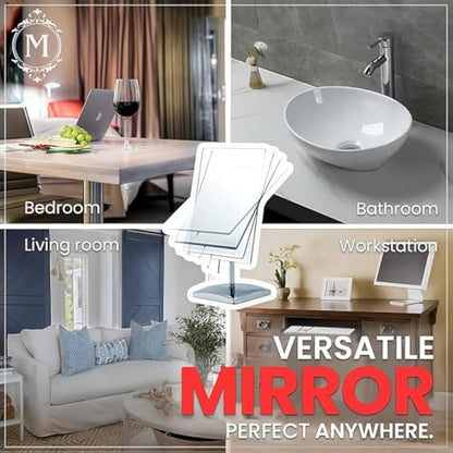 Large Free Standing Mirror for Bathroom Countertop, Dressing Table, Desk and Bedroom Vanity - True Frameless Face Mirror For Makeup and Shaving - 25 x 18cm
