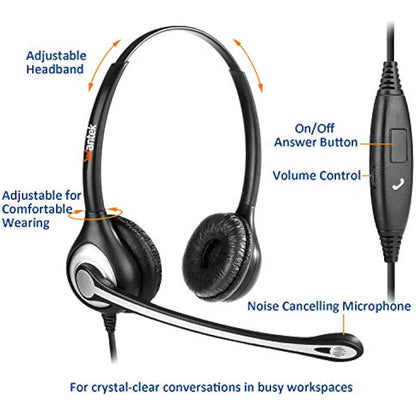 Wantek Cell Phone Headset Binaural with Noise Canceling Mic and Adjustable Fit Headband for iPhone Samsung Huawei HTC LG ZTE Blackberry Mobile Phone and Smartphones with 3.5mm Jack(F602J35)