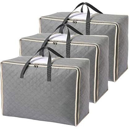 Astoryou 105L Large Storage Bags with Zips, 3 PCS Duvet Storage Bag King Size, Breathable Underbed Storage Bags for Bedding, Clothes, Duvets, Pillows, Quilt, Blankets