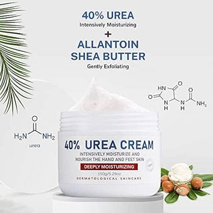 OUKEYA Urea Cream 40 Percent, Urea Foot & Hand Cream for Cracked Heels and Dry Skin, Urea Lotion for Deep Moisturizing, Callus Remover Nourishes Soften, Maximum Strength(150g (Pack of 4))