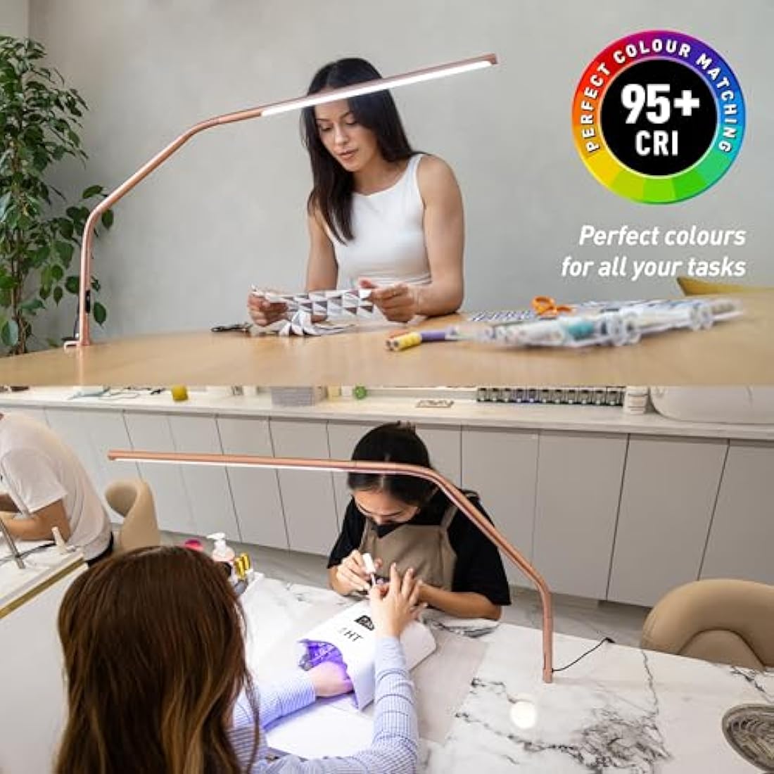 Daylight Slimline 4™ LED Table Lamp in Rose Gold - 6,000K, 3,200 Lux, 4 Brightness Levels, USB-C Charging Port, Anti-Glare Diffuser, Flexible Design, Art & Craft, Sewing, Nail Salon