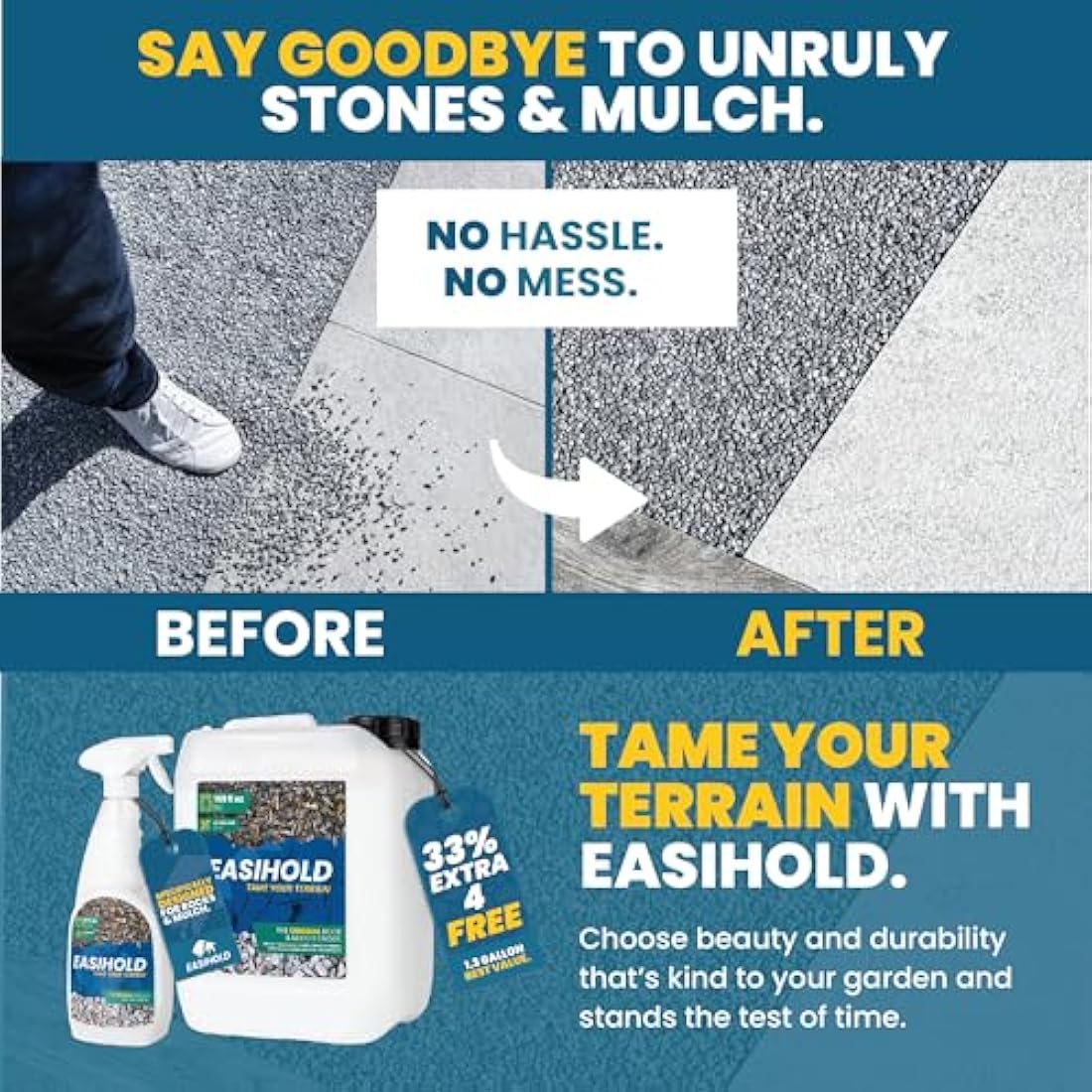 Vuba EASIHOLD ROCKS - Award Winning 5L XL Gravel Binder for Bonding Stones, Bark and Gravel on Borders, Patios and Garden Paths. Lasts up to 3 Years, Non Toxic, Ready to Use.