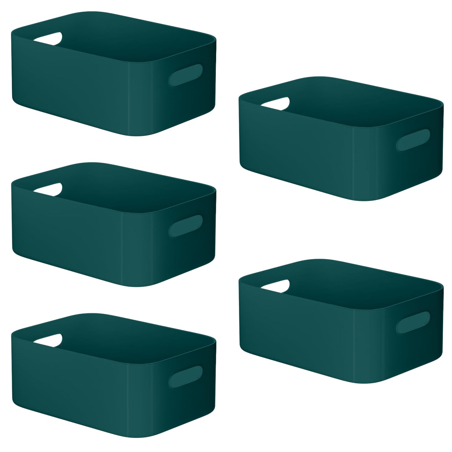 W&H 5 PCS Plastic Storage Boxes, Medium Plastic Storage Baskets with Handle, Home & Kitchen Cupboard Boxes, Organizer Baskets for Bathroom, Shelf
