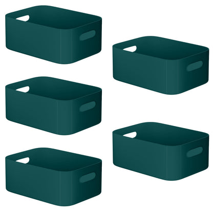 W&H 5 PCS Plastic Storage Boxes, Medium Plastic Storage Baskets with Handle, Home & Kitchen Cupboard Boxes, Organizer Baskets for Bathroom, Shelf