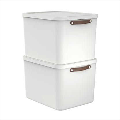 Rotho Maloja Storage Box with Lid 2 x 55 L Stackable Cream White
