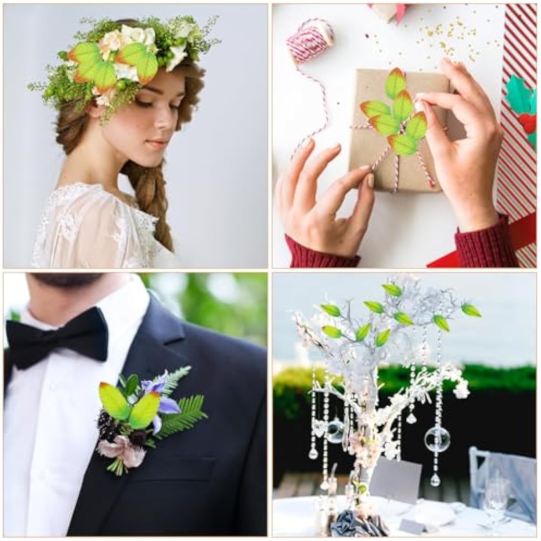 MWOOT 200Pcs Artificial Rose Leaves, Fake Single Leaf for Crafts, Green Faux Silk Leaves for DIY Bouquet Wreaths Wedding Party Festival Christmas Decoration, Wired Green Leaves