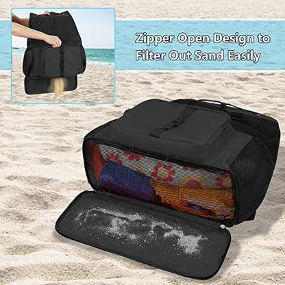 Fasrom Mesh Beach Backpack with Zipper Bottom, Sport Gym Backpack for Swimming, Beach, Pool and Travel(Patent Pending), Black