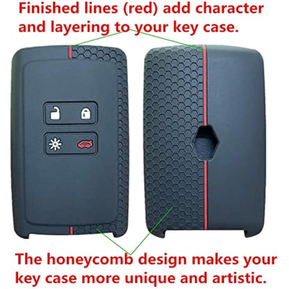 Happyit Silicone Car Key Cover Cases for Renault koleos Kadjar 4 Buttons Remote Control Skin Shell (Black + Red)