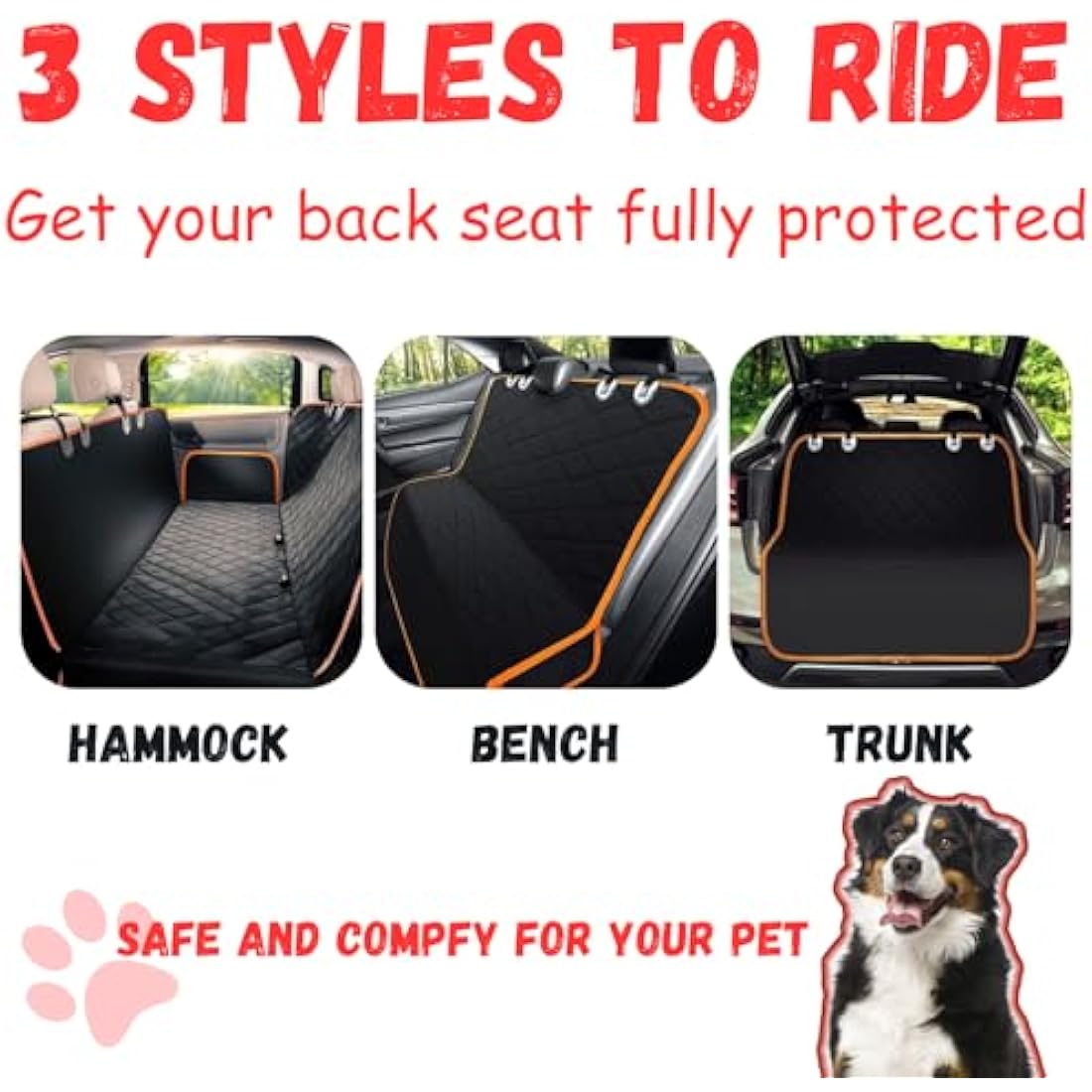 Doggie World Dog Car Seat Cover - Cars Trucks and Suvs Luxury Full Protector w/Extra Side Flaps Seat Belt Openings - Hammock Convertible for your Pet - Waterproof Non-Slip - Machine Washable