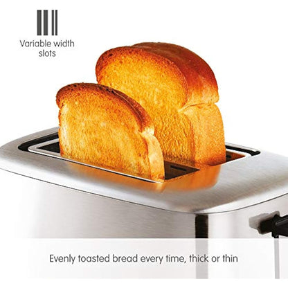 Morphy Richards Equip 2 Slice Toaster, Defrost and Reheat, Browning Controls, Variable Wide Slots, Removable Crumb Tray, 800W, Stainless Steel, 222067