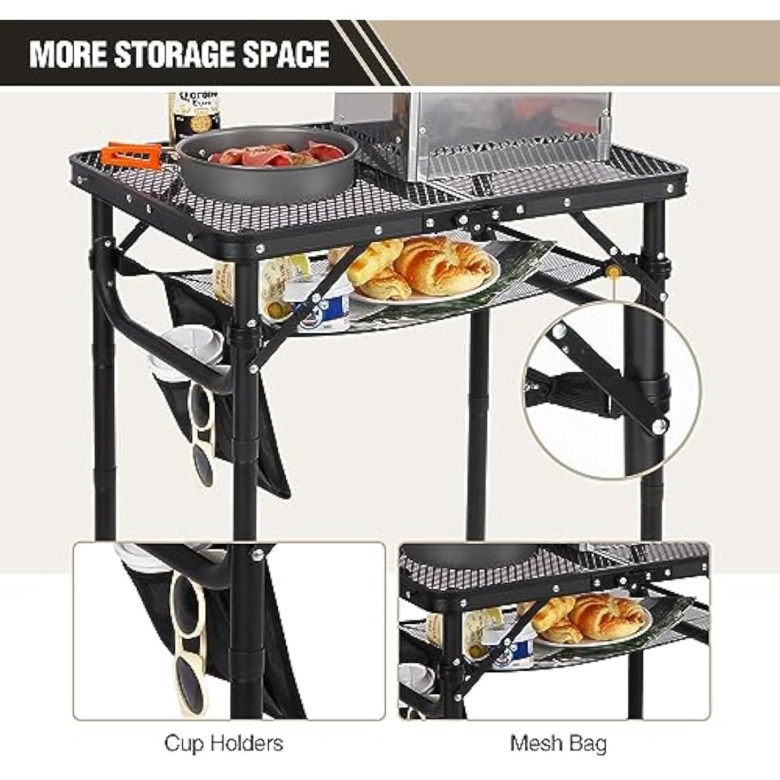 REDCAMP 2ft Folding Camping Table for Outside, Lightweight Aluminum Portable Folding Table for Cooking BBQ,Metal Grill BBQ Table Easy to Assemble with Adjustable Heights Legs,Black 60cm x 40cm