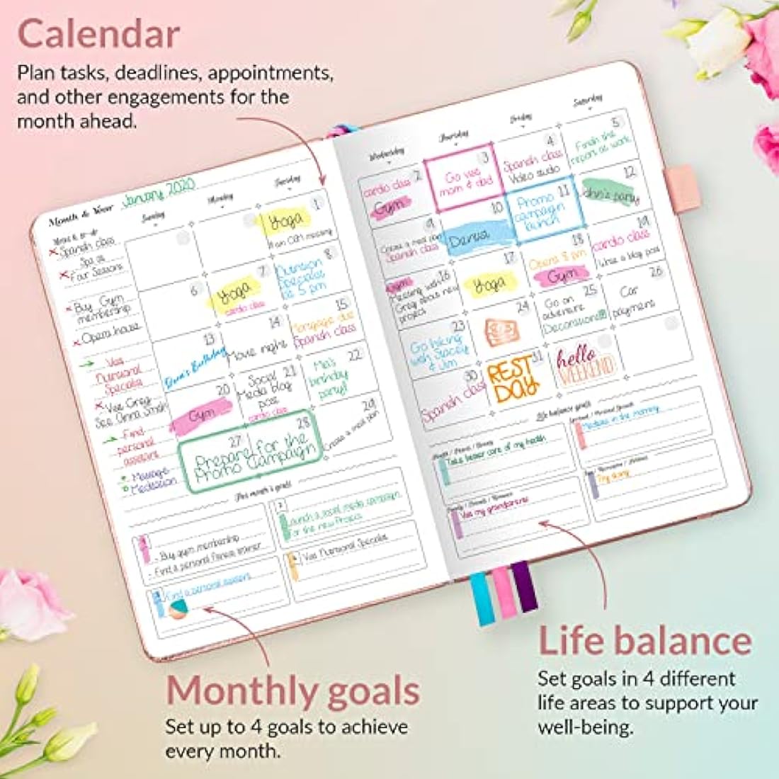 GoGirl Planner and Organizer for Women – A5 Weekly Agenda, Goals Journal to Improve Time Management & Productivity (Rose Gold)