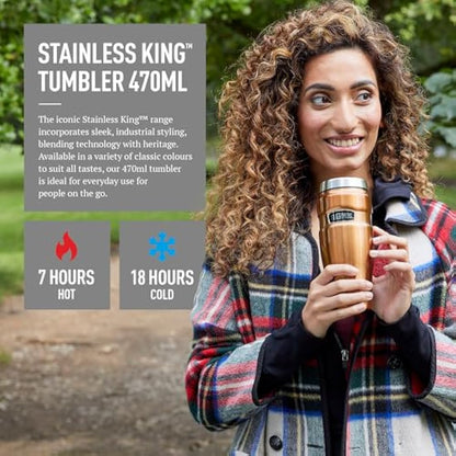 Thermos Stainless King Travel Tumbler & Multi- Purpose Flask- 470ml Insulated Hot & Cold Water Bottle for Daily Commute & Weekend Adventures - Sleek Design in Gun Metal, 5-Year Durability
