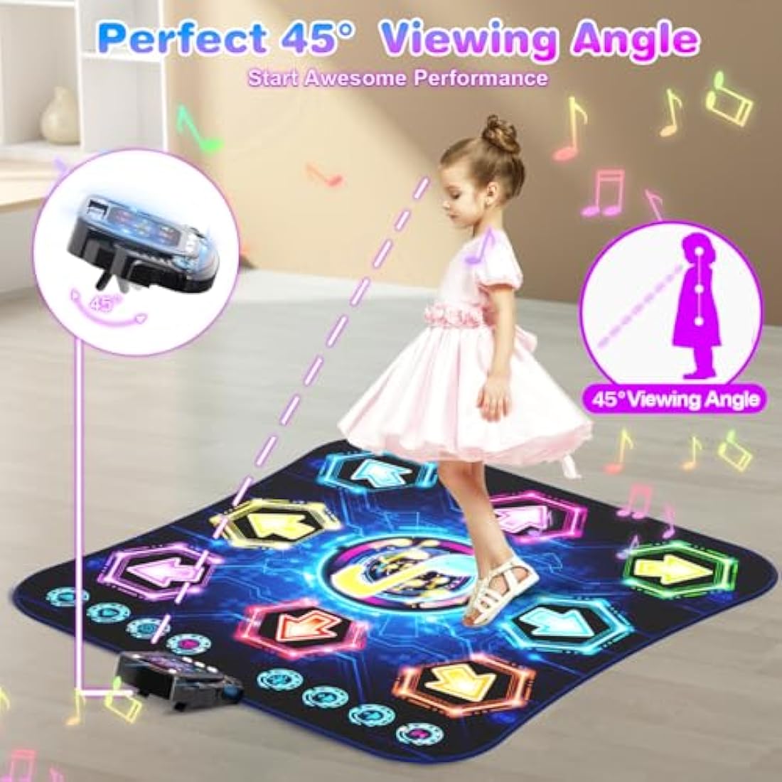 Dance Mat, 2024 Light Up 8-Button Dance Pad with Wireless Bluetooth, Upgraded Flowing Light Control System with Stands, Kids Toys Music Games Birthday for 3-12 Year Old Boys Girls