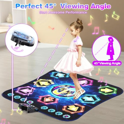 Dance Mat, 2024 Light Up 8-Button Dance Pad with Wireless Bluetooth, Upgraded Flowing Light Control System with Stands, Kids Toys Music Games Birthday for 3-12 Year Old Boys Girls