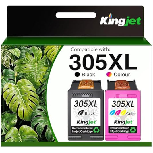 KINGJET 305 Ink Cartridges Black and Colour, 305XL Ink Cartridges Remanufactured for HP Printer Ink 305 XL for DeskJet 2700 2710 2720 2724 Plus 4100 4120 4130 Envy 6000 6020 6032 Pro 6400 6420 6430