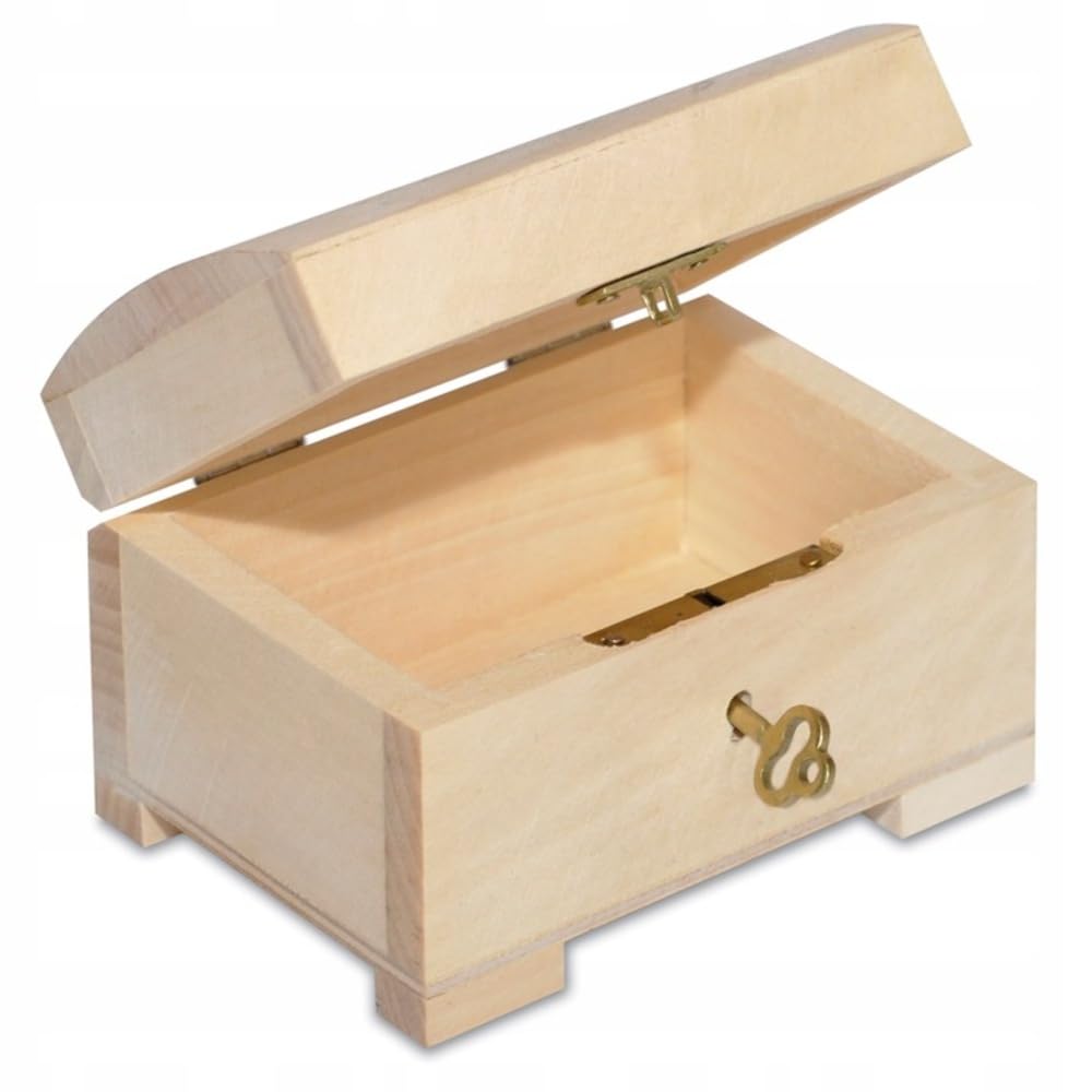 Wooden World - Wooden box with key ecological chest casket for decoupage raw wood 10,5 x 8 x 7,5 cm