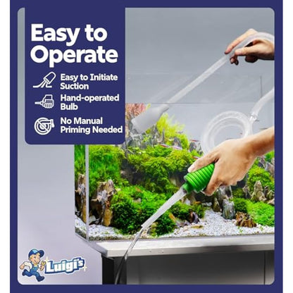Luigi's Syphon Fish Tank Cleaner for Aquarium - Filtered Hand Vacuum Syphon Pump - 3-in-1 Water Changer and Gravel Washer for Fish Tank - Fish Tank Cleaning Kit