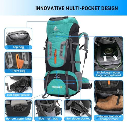 Bseash 80L Waterproof Hiking Camping Backpack with Rain Cover, Large Capacity Outdoor Sport Travel Daypack Rucksack for Climbing Skiing