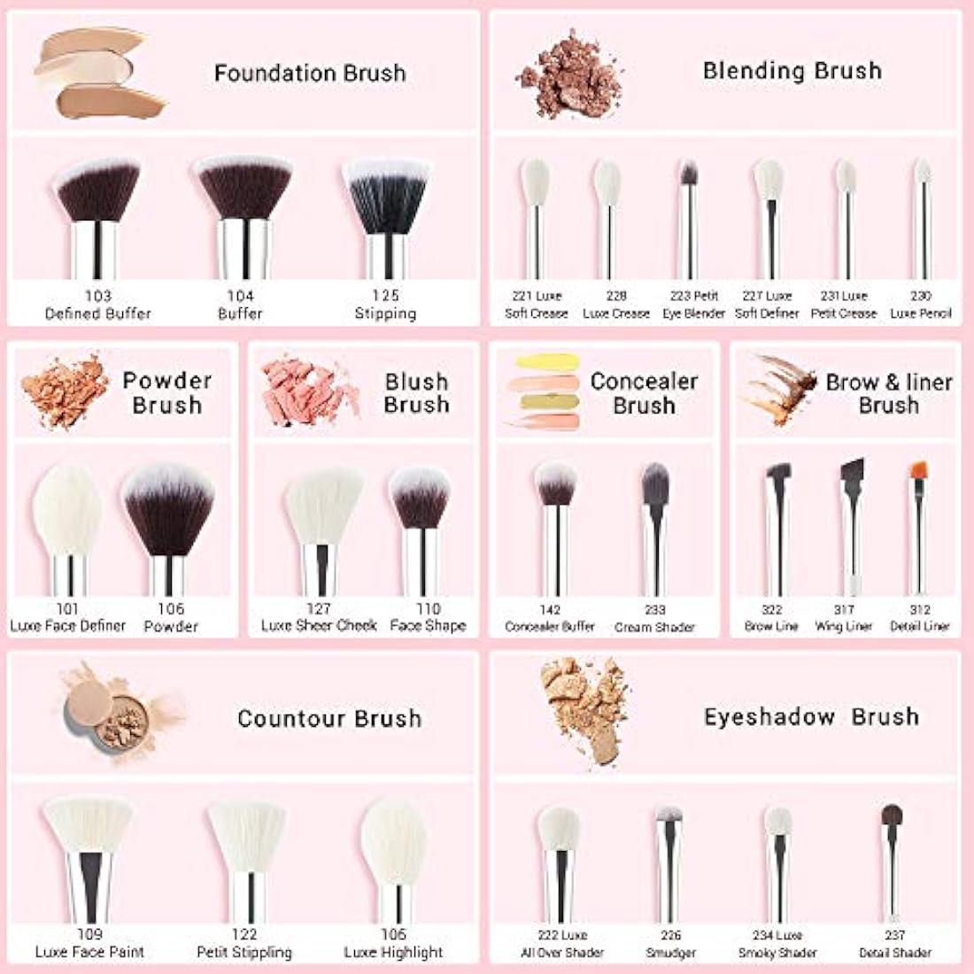 Jessup Brand 25pcs Professional Makeup Brush Set Beauty Cosmetic Foundation Powder Blush Blending Eyeshadow Concealer Highlighter Natural-Synthetic Hair Brushes (Peal White/Silver) T235