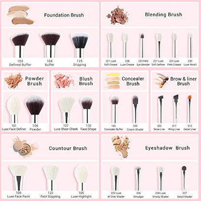 Jessup Brand 25pcs Professional Makeup Brush Set Beauty Cosmetic Foundation Powder Blush Blending Eyeshadow Concealer Highlighter Natural-Synthetic Hair Brushes (Peal White/Silver) T235