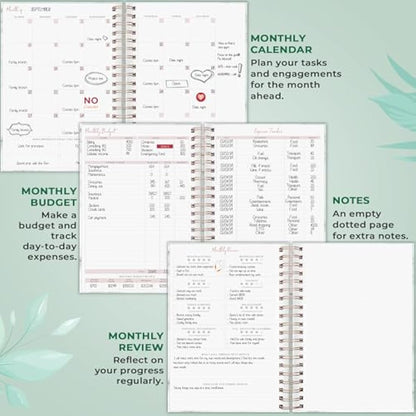 PLANBERRY Large Hourly Schedule Planner Premium – Undated Organizer for Productivity, Time Management & Budget, 20x27cm (Green Pastures)