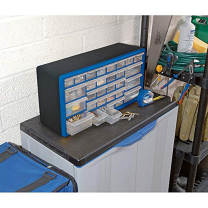 Draper 30 Drawer Garage Plastic Storage Unit | Tool and Parts Storage | Garage Workshop Storage Organiser | Wall Mountable | 12015