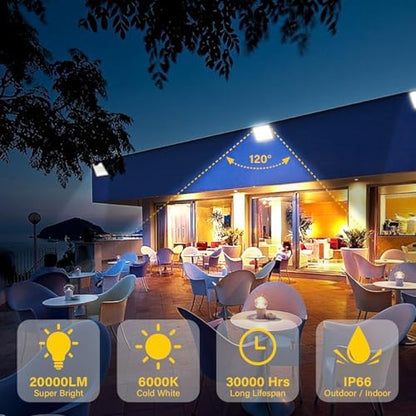 RIGIDON 1 Pcs Outdoor Flood LED Work Light, 200W 20000 Lumens Floodlight, Daylight Cold White Security Lights for Garden Yard Lawn Basketball Football Court Patio Landscape, IP66 Waterproof 6000K