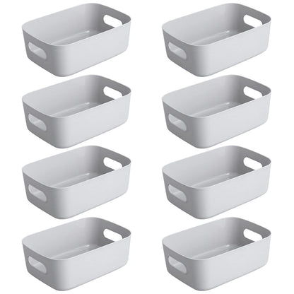 Bgfuni Set of 8 Small Plastic Storage Baskets, Office Home and Kitchen Tidy Organiser, White Studio Baskets for Small