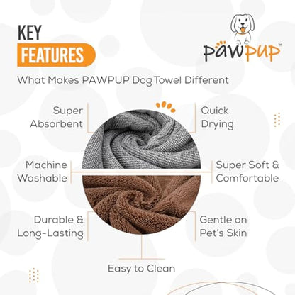 PAWPUP Dog Towel Super Absorbent 100x60cm Set of 2 Microfibre Pet Towel for Dogs Cats and other Pets (Brown and Grey)