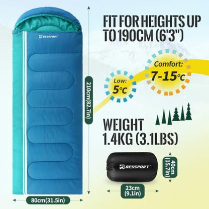 Bessport Sleeping Bag for Camping 3-4 Seasons Waterproof Lightweight Sleeping Bag in 5°C to 15°C for Adults, Camping and Outdoor Use